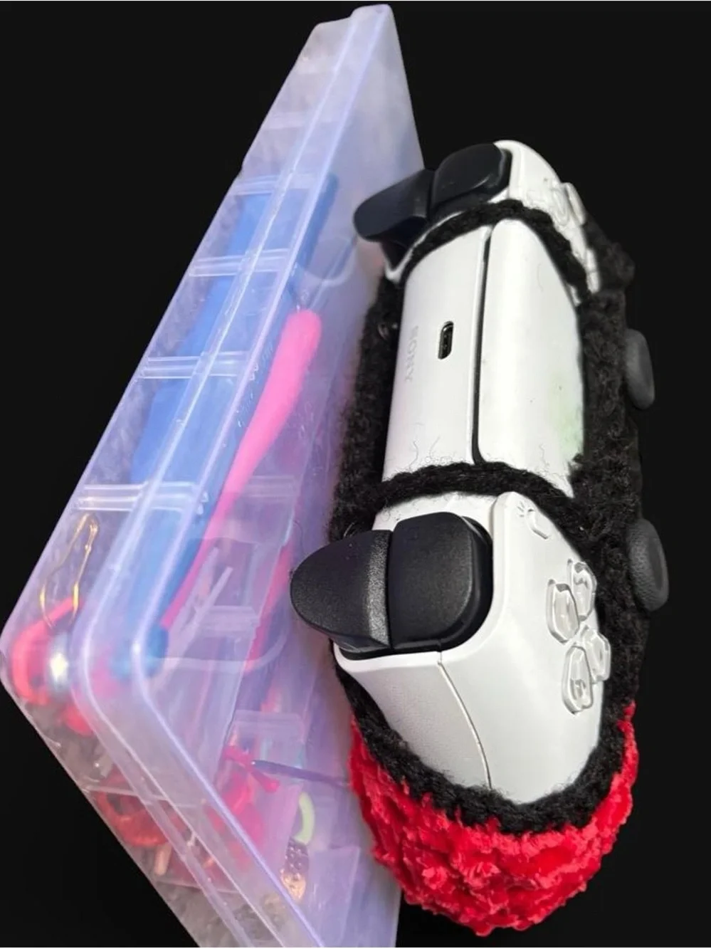 Sony DualSense Controller with Red & Black Fuzzy Grip Cover